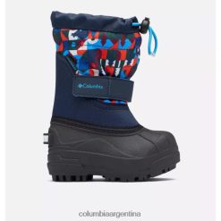 Columbia Bota de nieve colegial azul marino/azul estático para niños pequeños con estampado Powderbug Plus II Columbia DV66DP990 azul marino colegiado estático
