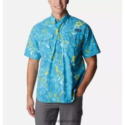 Columbia Camisa de manga corta columbia deep marine marlin tropic print pfg super bahama para hombre DV66DP199 marina