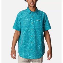 Columbia Camisa de manga corta para hombre turquesa eléctrica Tiny Jungles Columbia Captree Island DV66DP10799 turquesa