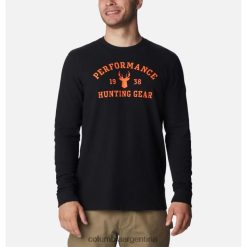 Columbia camisa de manga larga columbia phg college waffle para hombre negro/blaze buck DV66DP5078 dólar de fuego negro