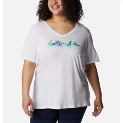 Columbia Camisa holgada con cuello en V para mujer Bluebird Day talla grande Columbia White/Lakeshore Flora DV66DP2973 flora blanca a orillas del lago
