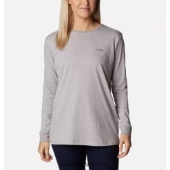 Columbia Camiseta de manga larga con estampado gráfico en la espalda North Cascades para mujer Columbia Grey Heather/Outdoor Park Columbia DV66DP10638 gris