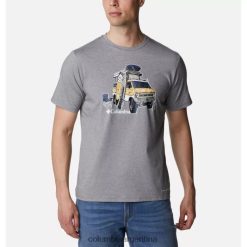 Columbia Camiseta técnica Sun Trek para hombre Columbia City Grey Heather/H2O Fanatic Graphic DV66DP13707 gris