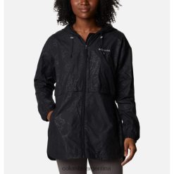 Columbia Chaqueta con capucha Columbia Auroras Wake III para mujer con relieve de líneas de hojas negras DV66DP3764 líneas de hojas negras en relieve