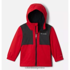 Columbia Chaqueta flameada de montaña roja/negra para niños pequeños Rainy Trails con forro polar Columbia DV66DP7902 flameado negro rojo montaña