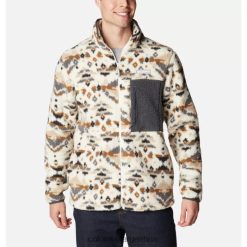 Columbia Chaqueta polar con estampado de montaña rocosa para hombre Columbia Chalk DV66DP13933 impresión de montaña rocosa de tiza