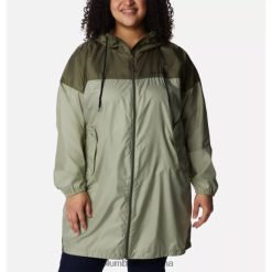 Columbia Cortavientos largo columbia safari/stone green para mujer flash Challenger de talla grande DV66DP9355 safari piedra verde