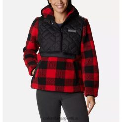 Columbia Jersey polar con capucha Sweet View a cuadros de lirio negro/rojo para mujer Columbia DV66DP3366 cheque de lirio rojo negro