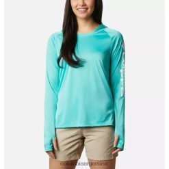 Columbia Sudadera con capucha pfg tidal tee para mujer con logo columbia delfín/blanco DV66DP1063 logo del delfín blanco