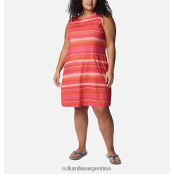 Columbia Vestido estampado Chill River para mujer de Columbia con rayas horizontales y naranja atardecer de talla grande DV66DP2387 atardecer naranja horizontes raya
