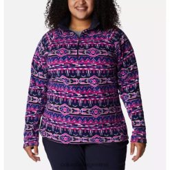 Columbia zafiro oscuro años 80 estampado de rayas jersey de media cremallera con estampado glacial iv para mujer talla grande columbia DV66DP1656 raya de los años 80 de zafiro oscuro